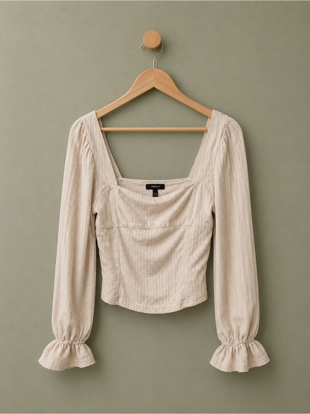 Forever 21 Cream Square-Neck Long Sleeve Blouse
